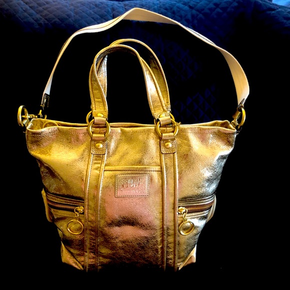 COACH Poppy Spotlight Gold Leather Purse/Shopper/Hobo - RARE - Picture 1 of 14